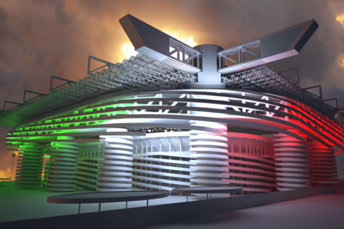 Viste del terzo anello dello stadio san Siro di Milano. Render