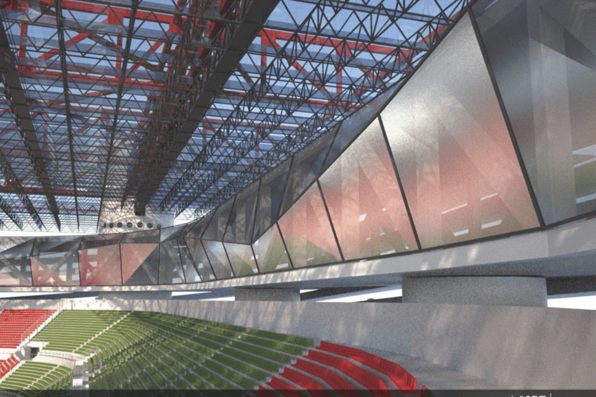 Viste del terzo anello dello stadio san Siro di Milano. Render