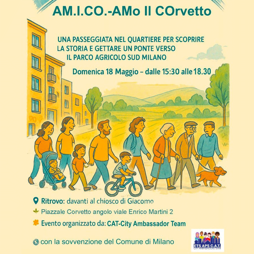 Banner pubblicitario per due manifestazioni che si terranno il 18 maggio: AM.I.CO - AMo il Corvetto e Arte che unisce